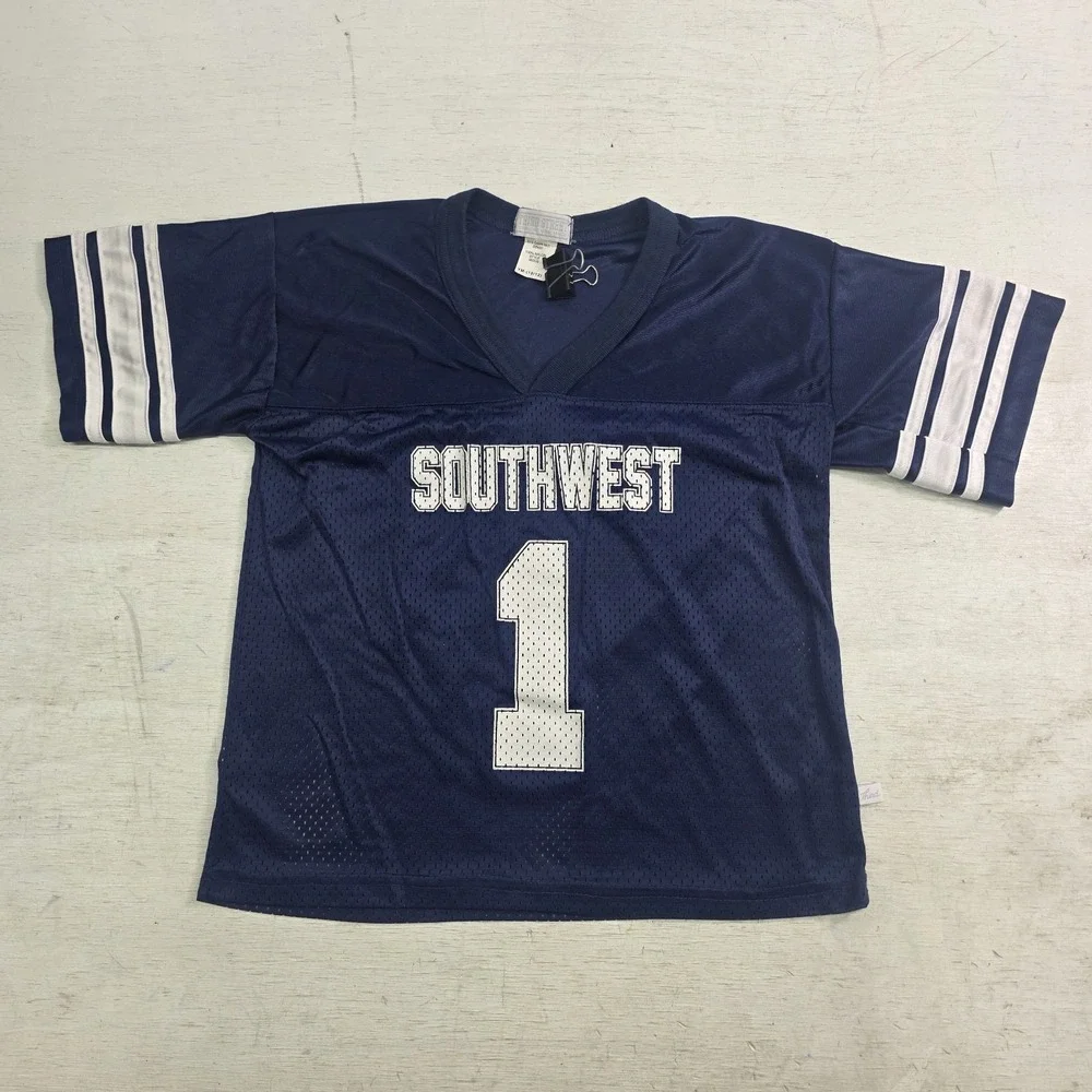 Vintage Southwest Blue Mesh Football Jersey Third Street Youth‎ Boys M 10/12 USA